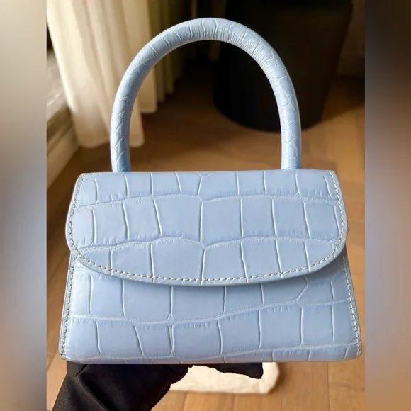 BY FAR Mini Sky Blue Croco Embossed Leather Bag